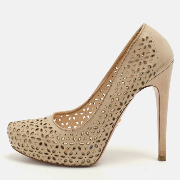 Prada Beige Lasercut Leather Platform Pumps Size 37.5,New Products : American Fashion Style Bags On Sale